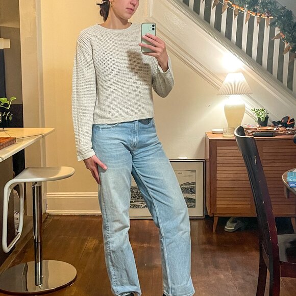 Cream, vintage, open waffle knit sweater - Picture 5 of 5